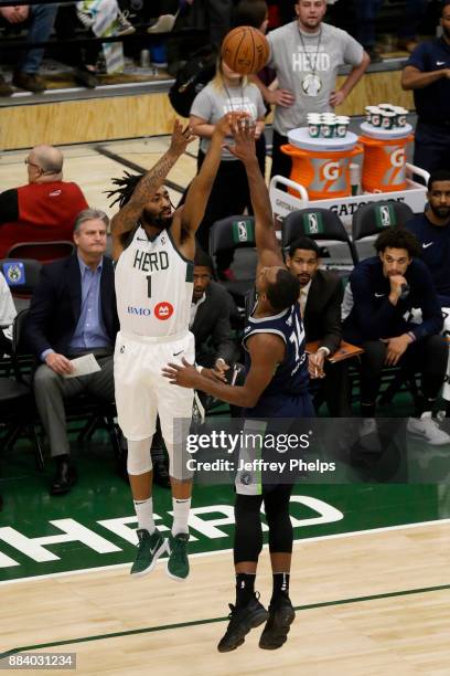 James Young of the Wisconsin Herd shoots the ball against the Iowa Wolves during the NBA G-League on December 1, 2017 at the Menominee Nation Arena...