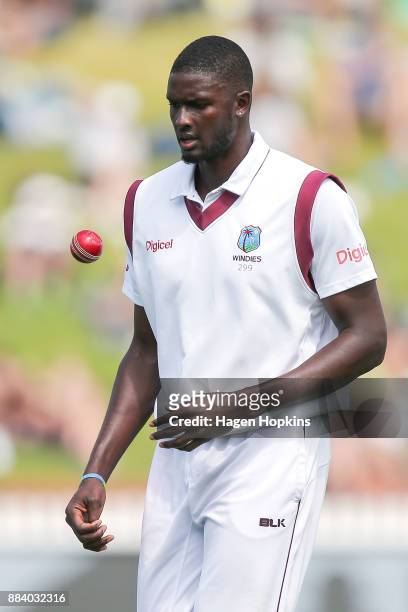 Jason Holder of the West Indies prepares to bowl during day two of the Test match series between New Zealand Blackcaps and the West Indies at Basin...