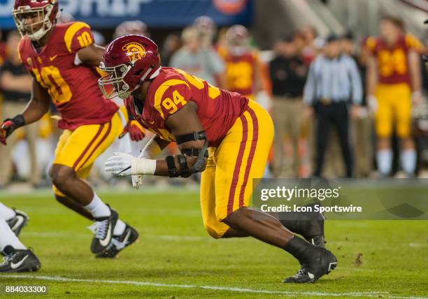 Trojans defensive tackle Rasheem Green during the Pac-12 Championship game between the Stanford Cardinal and the USC Trojans on December 1, 2017 at...