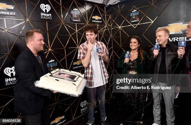 Charlie Puth, Sisanie, JoJo Wright and Elvis Duran in the press room during 102.7 KIIS FM's Jingle Ball 2017 presented by Capital One at The Forum on...