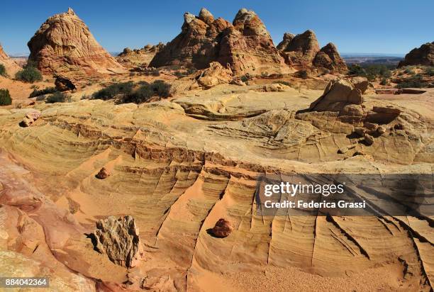 sandstone boxwork, coyote buttes south - cottonwood stock-fotos und bilder