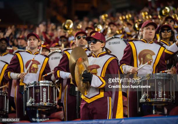 The USC Trojans marching band during the Pac-12 Championship game between the Stanford Cardinal and the USC Trojans on December 1, 2017 at Levi's...