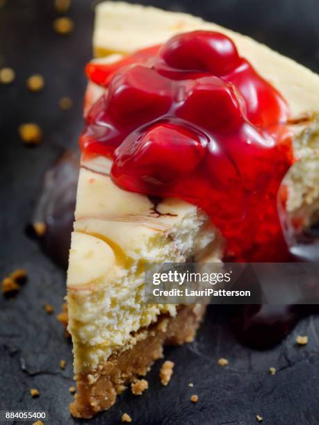 chocolate swirl cheesecake with cherry topping - chocolate swirl from above stock pictures, royalty-free photos & images