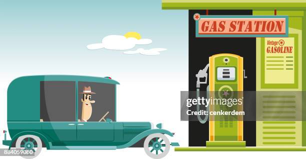 refueling car (vector) - 1940 home stock illustrations
