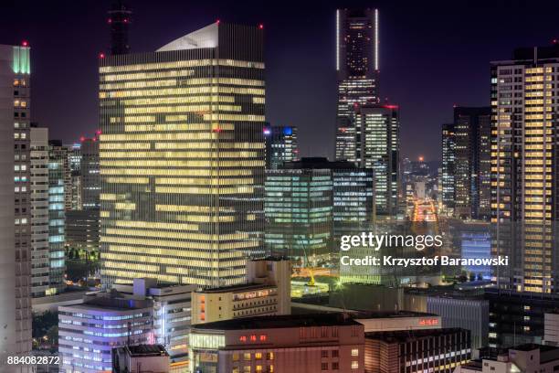 minatomirai skyline night - yokohama skyline stock pictures, royalty-free photos & images