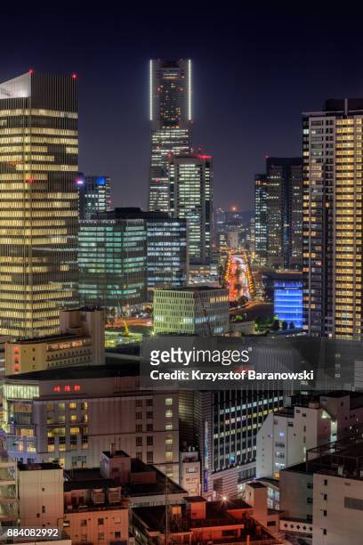 minatomirai skyline night - yokohama skyline stock pictures, royalty-free photos & images