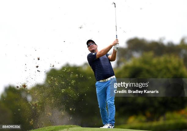 Ryan Fox of New Zealand plays a shot on the 13th hole during day three of the 2017 Australian PGA Championship at Royal Pines Resort on December 2,...