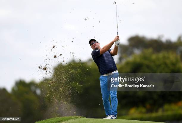 Ryan Fox of New Zealand plays a shot on the 13th hole during day three of the 2017 Australian PGA Championship at Royal Pines Resort on December 2,...