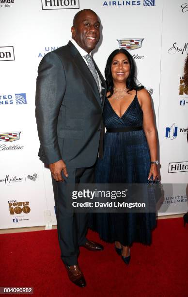 Former NBA player Magic Johnson and Earlitha Kelly attend Ebony Magazine's Ebony's Power 100 Gala at The Beverly Hilton Hotel on December 1, 2017 in...