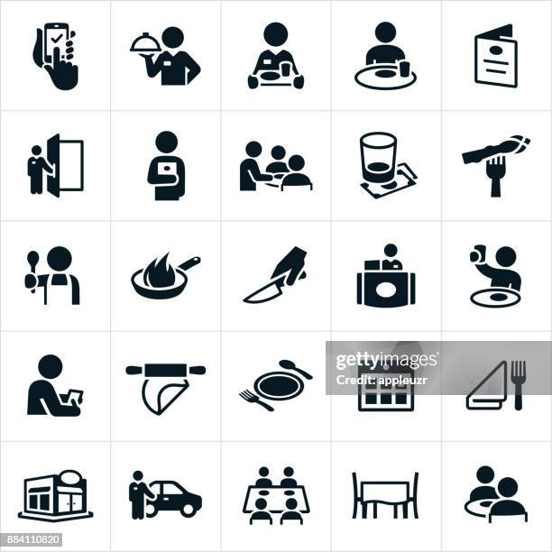 stockillustraties, clipart, cartoons en iconen met restaurant en eten pictogrammen - catering