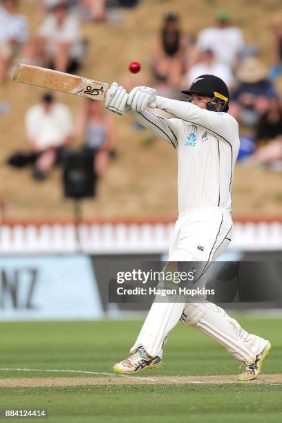 Tom Blundell of New Zealand bats during day two of the Test match series between New Zealand Blackcaps and the West Indies at Basin Reserve on...