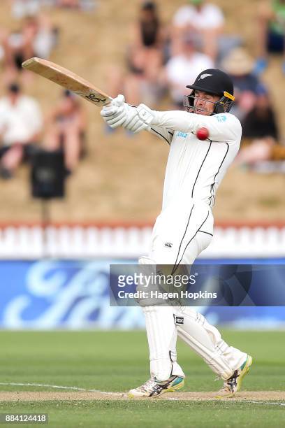 Tom Blundell of New Zealand bats during day two of the Test match series between New Zealand Blackcaps and the West Indies at Basin Reserve on...