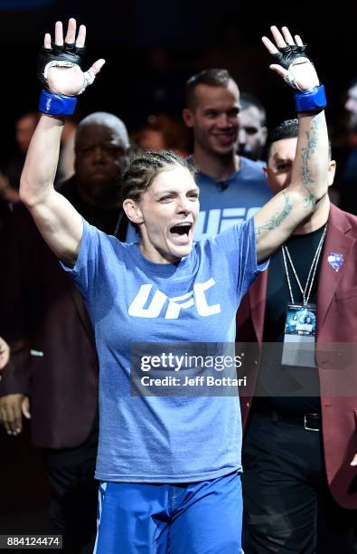 Lauren Murphy prepares to face Barb Honchak in their women's flyweight bout during the TUF Finale event inside Park Theater on December 01, 2017 in...