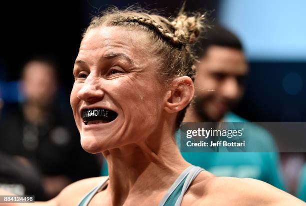 Barb Honchak prepares to face Lauren Murphy in their women's flyweight bout during the TUF Finale event inside Park Theater on December 01, 2017 in...