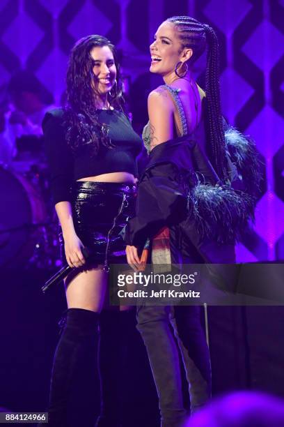Lauren Jauregui of Fifth Harmony and Halsey perform onstage during 102.7 KIIS FM's Jingle Ball 2017 presented by Capital One at The Forum on December...