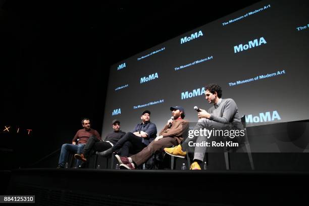 Moderator Ramin Setoodeh, Robert Pattinson, Daniel Lopatin, Joshua Safdie and Ben Safdie attend a Q&A for MoMA's Contenders Screening of "Good Time"...