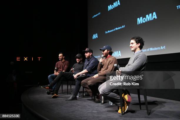 Moderator Ramin Setoodeh, Robert Pattinson, Daniel Lopatin, Joshua Safdie and Ben Safdie attend a Q&A for MoMA's Contenders Screening of "Good Time"...