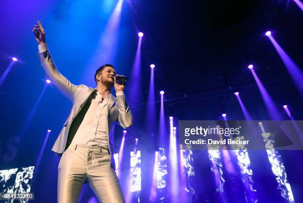 Musician Dan Reynolds of Imagine Dragons performs at the Vegas Strong Benefit Concert at T-Mobile Arena to support victims of the October 1 tragedy...