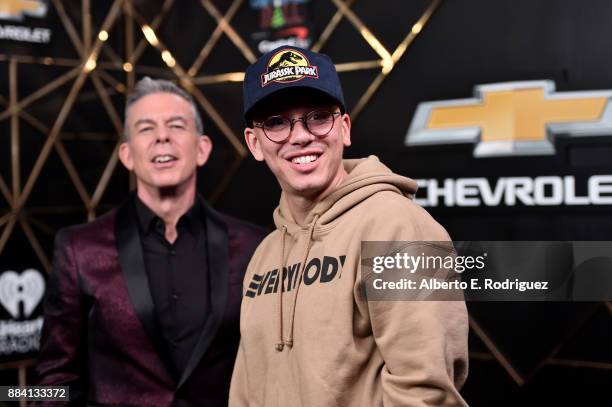 Elvis Duran and Logic in the press room during 102.7 KIIS FM's Jingle Ball 2017 presented by Capital One at The Forum on December 1, 2017 in...