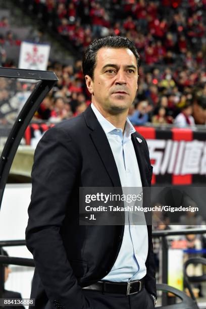 Head coach Massimo Ficcadenti of Sagan Tosu looks on prior to the J.League J1 match between Consadole Sapporo and Sagan Tosu at Sapporo Dome on...