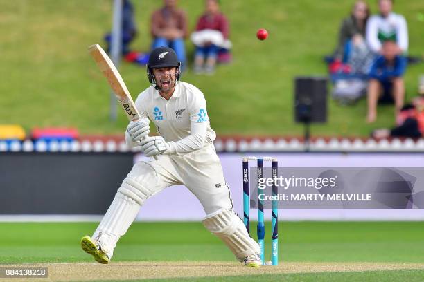 New Zealand's Tom Blundell bats during day two of the first Test cricket match between New Zealand and the West Indies at the Basin Reserve in...