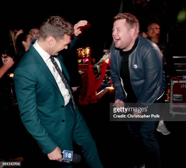 Ryan Seacrest and James Corden attend 102.7 KIIS FM's Jingle Ball 2017 presented by Capital One at The Forum on December 1, 2017 in Inglewood,...