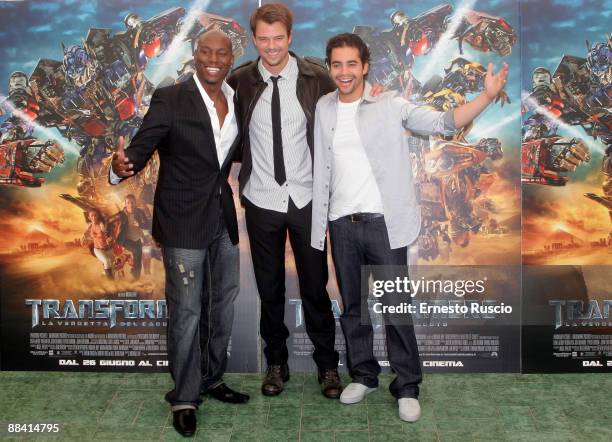 Actors Tyrese Gibson, Josh Duhamel and Ramon Rodriguez attend 'Trasformers: Revenge Of The Fallen' photocall at Hassler Hotel on June 11, 2009 in...