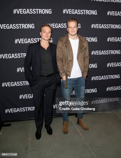 National Hockey League players Reid Duke and Oscar Dansk attend the Vegas Strong Benefit Concert at T-Mobile Arena to support victims of the October...