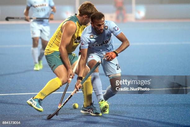 Indian hockey players are fights for the strike against Australia in the Hockey World League Final 2017 matches in the eastern Indian city...