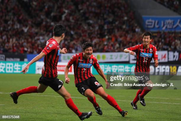 Tomonobu Yokoyama of Consadole Sapporo celebrates scoring his side's third goal during the J.League J1 match between Consadole Sapporo and Sagan Tosu...