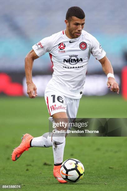 Jaushua Sotirio of the Wanderers controls the ball during the round nine A-League match between the Western Sydney Wanderers and the Brisbane Roar at...