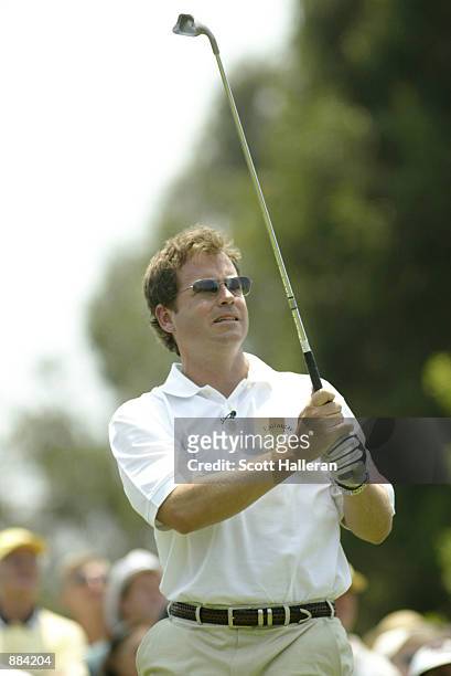 Actor Greg Kinnear hits a shot during the hole-in shootout at the 4th Annual Michael Douglas & Friends Celebrity Golf presented by Lexus to benefit...