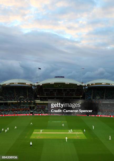 General view of Usman Khawaja of Australia caught by James Vince of England off a delivery by James Anderson of England during day one of the Second...
