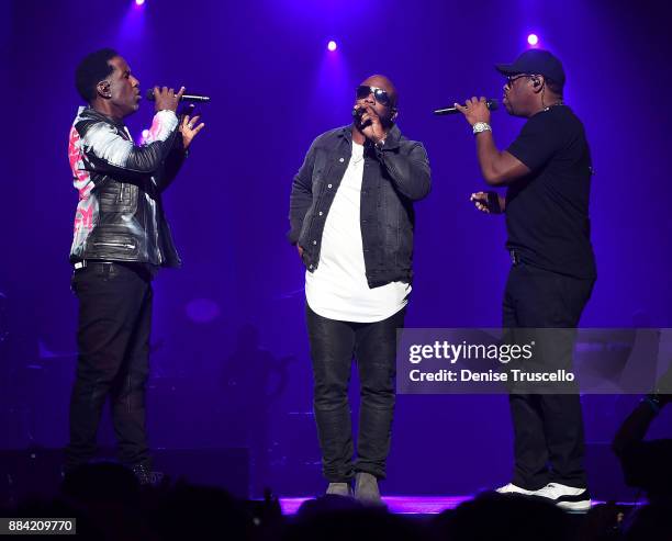 Boyz II Men perform at the Vegas Strong Benefit Concert at T-Mobile Arena to support victims of the October 1 tragedy on the Las Vegas Strip on...