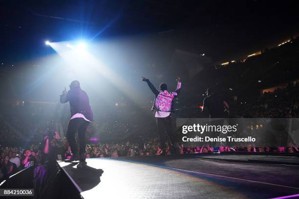 Boyz II Men perform at the Vegas Strong Benefit Concert at T-Mobile Arena to support victims of the October 1 tragedy on the Las Vegas Strip on...