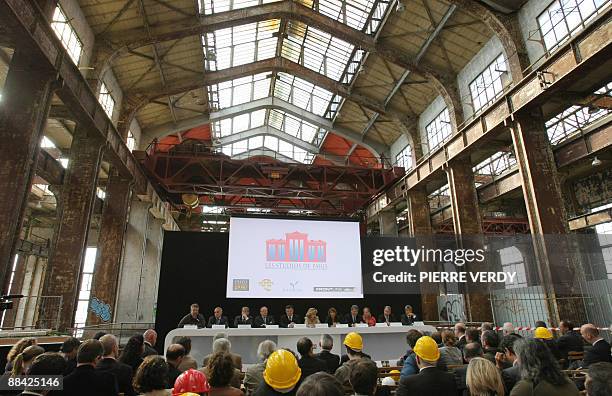 French director and producer Luc Besson gives a press conference next to ministers and representatives, on June 11, 2009 in Saint-Denis, outside...