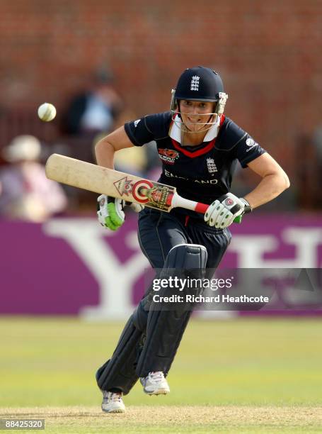 Charlotte Edwards of England starts to sprint between the wickets for a run during the ICC Women's Twenty20 World Cup match between India and England...