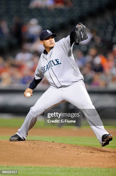 Felix Hernandez of the Seattle Mariners pitches against the Baltimore Orioles at Camden Yards on June 10, 2009 in Baltimore, Maryland.