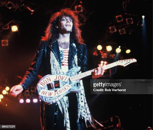 21st NOVEMBER: Jon Bon Jovi from Bon Jovi performs live on stage at Ahoy in Rotterdam, Netherlands on 21st November 1988.