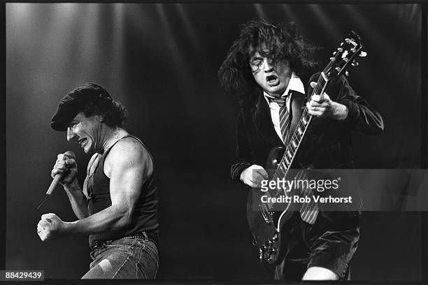 Photo of AC/DC and AC DC and Angus YOUNG and Brian JOHNSON, Brian Johnson and Angus Young performing on stage