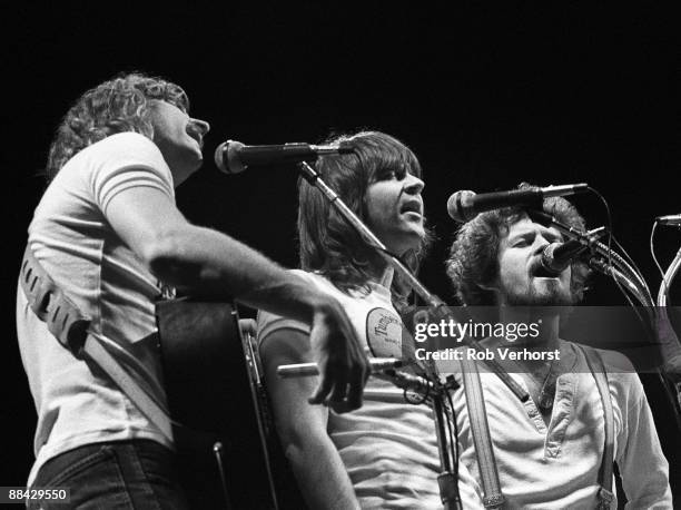 Photo of Don HENLEY and Randy MEISNER and Joe WALSH and EAGLES, L-R: Joe Walsh, Randy Meisner, Don Henley - performing live onstage