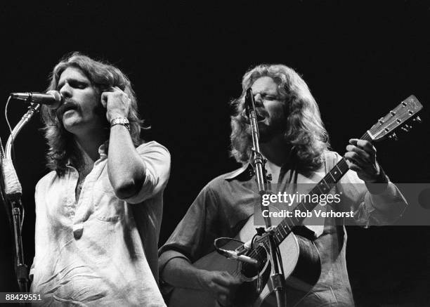 Photo of Don HENLEY and Glenn FREY and EAGLES, L-R: Glenn Frey, Don Henley - performing live onstage