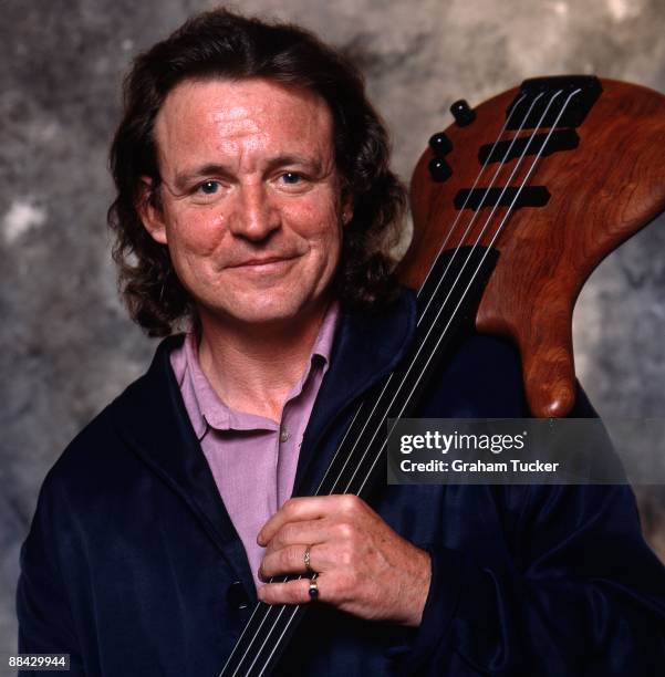 British musician Jack Bruce with a fretless bass guitar, London, 1989.