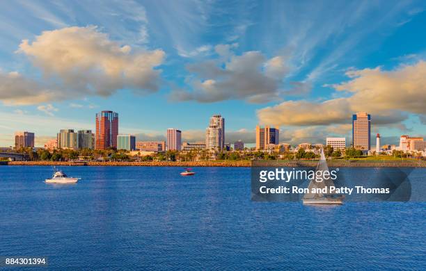 long beach harbor with skyline and cloudscape, ca (p) - la waterfront stock pictures, royalty-free photos & images