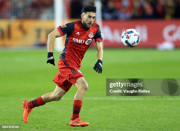 Jonathan Osorio of Toronto FC juggles the ball during the second half of the MLS Eastern Conference Finals, Leg 2 game against Columbus Crew SC at...