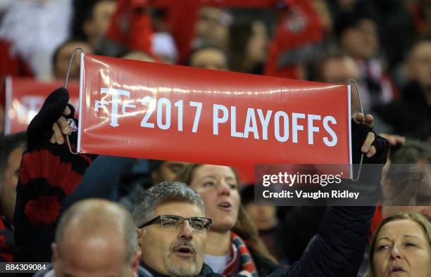 Fans sing the national anthem prior to the first half of the MLS Eastern Conference Finals, Leg 2 game between Columbus Crew SC and Toronto FC at BMO...