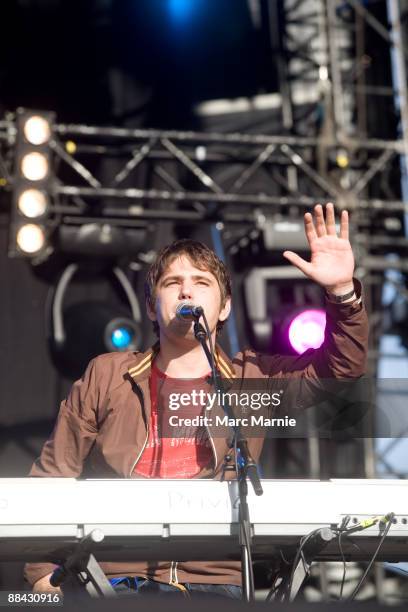 Photo of SCOUTING FOR GIRLS and Roy STRIDE, Roy Stride performing on the Radio 1 / NME stage