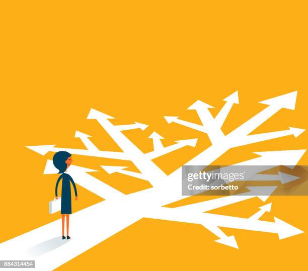 many directions - businesswoman - conclusion stock illustrations