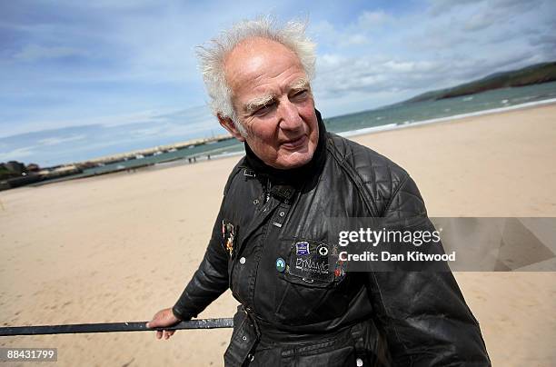 Barrie Croswait-Dixon poses for a photograph on June 7, 2009 in Peel, Isle Of Man. Barrie has been coming to the Isle Of Mann TT races on his Norton...