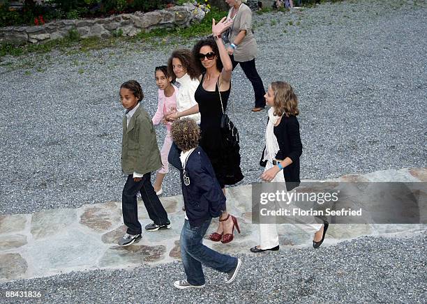 Sharlely Kerssenberg arrives with children at the wedding-eve party the day before the wedding of Boris Becker and Sharlely Kerssenberg at Chesa...